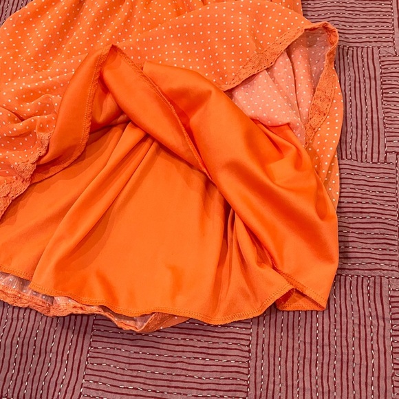UK2LA women’s small Vibrant Orange polka dot ruffled lined Dress - Picture 5 of 13